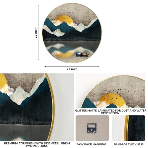 Image of PAINTINGMANTRA Lord Shrinathji Pichwai Art Round Large Wall Art Painting for Living Room Decoration, Circular Gold Metal Finish Stylish Large Wall Art Print for Wall Decor (22x22 Inches)