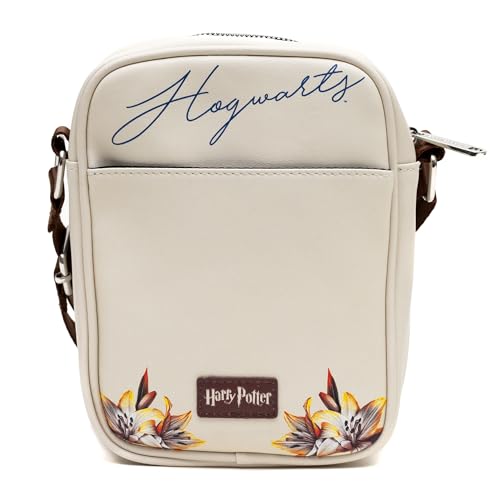 Harry Potter Vegan Leather Round Crossbody Bag with Adjustable Straps, Hogwarts Floral Fantasy Off White3