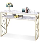 ivinta Modern Console Table with Storage, White Entryway Table with Shelves, Gold Narrow Small Ta...