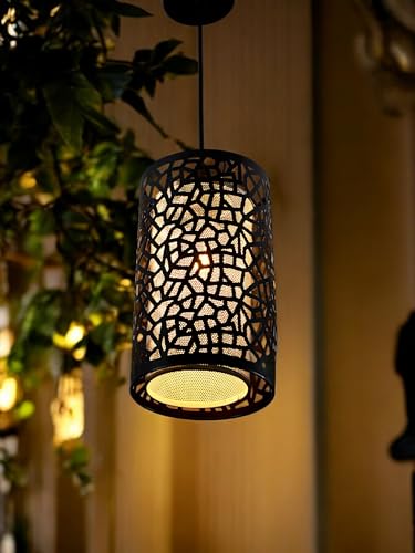 Image of Prop It Up Decorative Pendant Light Fixture, Metal Mesh Design, Black, 17cm Diameter