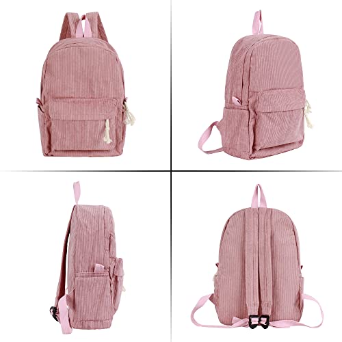 Lobagve Corduroy Backpacks Lightweight Casual University College Bookbag Travel Daypack for Women Men,Pink2