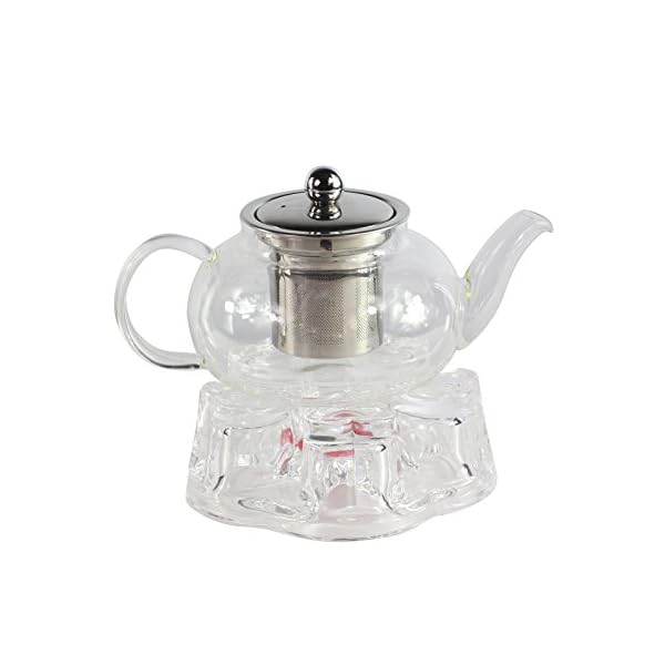 Duidelijke glazen theepot RVS Infuser Set met Tealight Warmer
