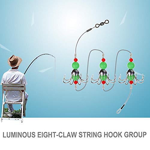 Conjunto de 8 ganchos de peixe limpos de aço inoxidável com 8 ganchos de farpa luminosos para lagost