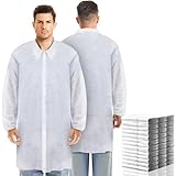 50 Pack Disposable Lab Coats for Adult Sms White Lab Coat Bulk with Knitted Collar and Cuffs, Large