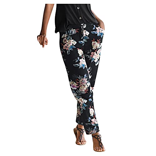 Pantalon de plage bohème femme taille haute imprimé été avec poches