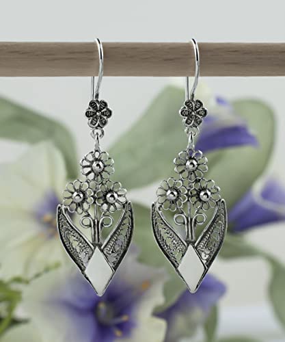 Sterling Silver Handcrafted Filigree Art Dangle Drop Women Earrings Collection3