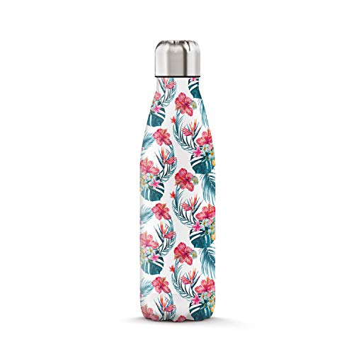 不锈钢保温瓶,双层真空保温,500ml 容量,密闭,便携,Art#6 Exotic Flowers