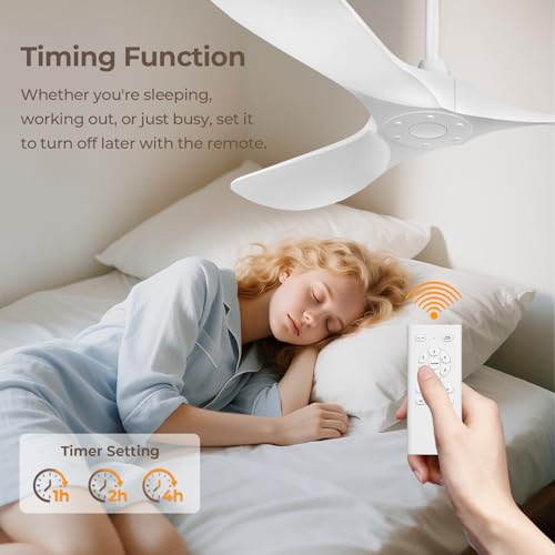 Image of Obabala Ceiling Fan Without Lights,Outdoor Ceiling Fan with Remote, 6-Speed Adjustable Reversible DC Motor for Patio & Living Room (White, 52 in)