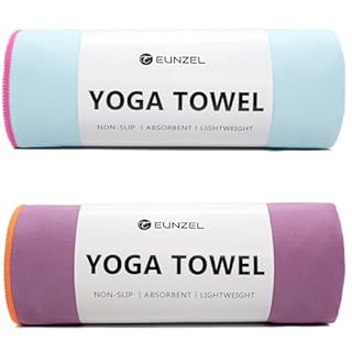 Eunzel 2 Pack Hot Yoga Towel Non-Slip Yoga Mat Towel Ultra-Absorbent Microfiber Towel for Hot Yoga, Pilates，Bikram and Workout 26.5"x 72", Blue/Pink& Purple/Orange