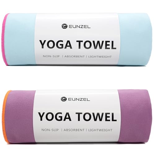 Eunzel 2 Pack Hot Yoga Towel Non-Slip Yoga Mat Towel Ultra-Absorbent Microfiber Towel for Hot Yoga,...