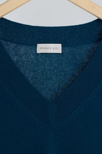 Image of JENNIE LIU Women's 100% Pure Cashmere Long Sleeve Pullover V Neck Sweater
