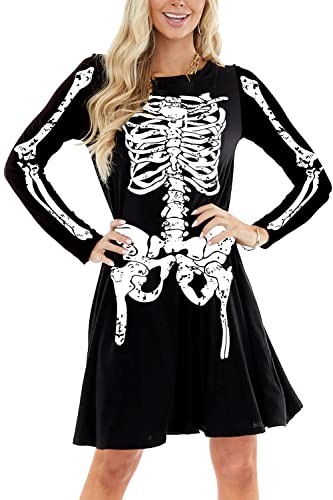 Skeleton Dress for Women Holiday A-Line Long...