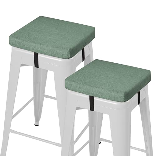 Image of AddGrace Anti-Slip Bar Stool Cushions Square Bar Stool Seat Cushions with Ties Set of 2 Small Square Chair Pads with Machine Washable Cover 12 inchX12 inchX2 inch (Sage Green)