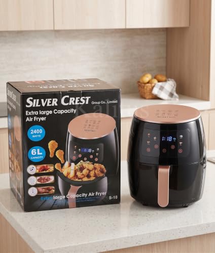 Image of Silver Crest 6L Extra Large Capacity Air Fryer - 2400W Premium Digital Oil-Free Cooker, uses up to 90% less fat (Model S-18)