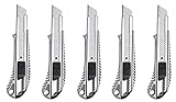 Farbe: silber 5 Profi Alu Cuttermesser – 18 mm – Metallführung/Cutter-Messer/Teppichmesser/Abbrechmesser/Universal-Messer