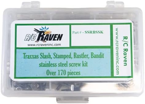 RC Raven RC Screw Kit for Traxxas Slash, Stampede, Rustler, Bandit Stainless Steel RC Car Tool Kit including Head Screws, Nuts, Washers and Set Screws