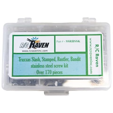 RC Raven RC Screw Kit for Traxxas Slash, Stampede, Rustler, Bandit Stainless Steel RC Car Tool Kit including Head Screws, Nuts, Washers and Set Screws Cover