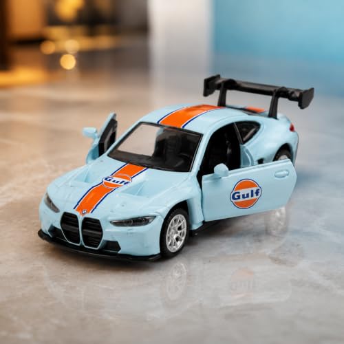 Image of Wizplex CCA BMW M4 GT3 Gulf 1:64 Officially Licensed Premium Die Cast Metal Car in Acrylic Display Case - Openable Doors, Collectible GT Race Car Showpiece for Collectors & Kids 3+