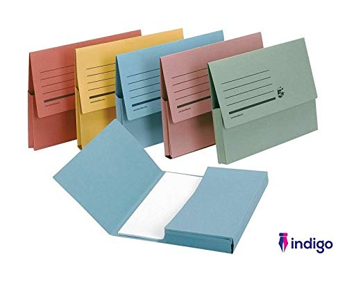 indigo® Premium Foolscap Document Wallet Half Flap 285gsm Capacity 32mm (Assorted, Pack of 10)