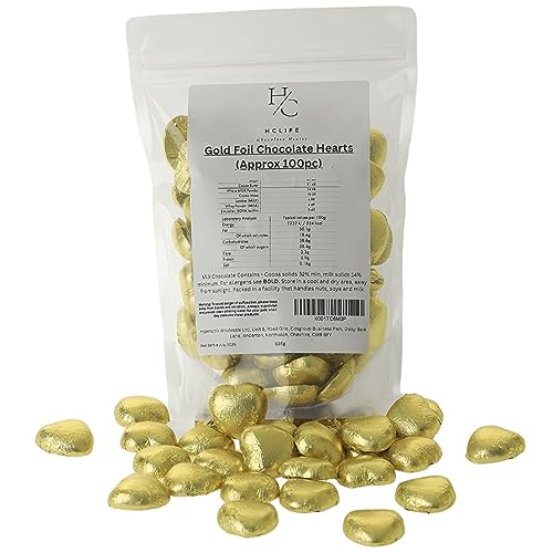 100 Milk Chocolate Hearts - Gold foil Mothers Day Chocolates - Creamy Wedding Party Table Favours - Ideal for Parties, Birthdays, Anniversaries, Valentine's Day Chocolates - Image 5