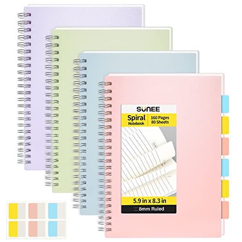 Sunee 4 Pack Spiral Notebook - A5 Lined Journal Notebook 5.9 X 8.3 Inches 8Mm Ruled 80 Sheets/160 Pages - Journals For Study And Notes (Pink, Blue, Green, Purple) #TOP10