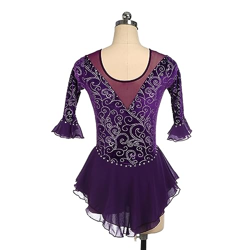 Vestido de patinação artística, Flores de strass temperamento Competição de patinação artística Traj