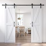 EaseLife 48in x 84in (Double 24in×84in Door) Barn Door with 8FT Sliding Door Hardware & Handle Included,DIY Assemblely,Easy Install,Water-Proof,Apply to Interior Exterior Rooms,K-Frame,White
