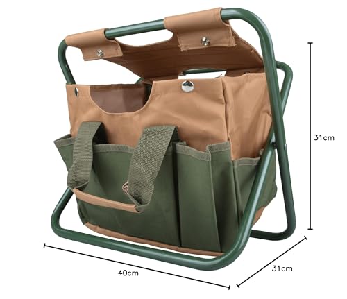 Esschert Design GT01 Gartengerätestuhl, Werkzeughalter in grün/braun, ca. 40 cm x 31 cm x 31 cm - 4