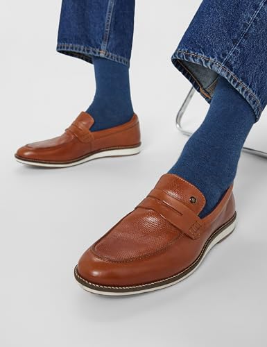 Image of Louis Philippe Men Premium Leather Breathable Lining Material Anti Slip Flat Heel TPR Sole Casual Loafers