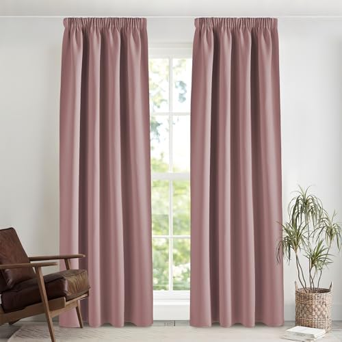 PONY DANCE Thermovorhang Kälteschutz Kräuselband Gardinen Blickdicht | 2er Set, H245 x B140 cm, Altrosa, Abdunkelnde Vorhänge, mit Kräuselband für Schiene, für Schlafzimmer Kinderz