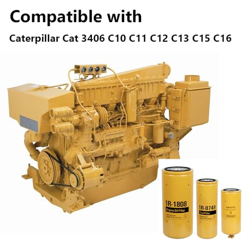 1R-1808 Oil Filter 1R-0749 Fuel Filter 256-8753 Fuel Water Separator Filter Kit Compatible with 3406 C10 C11 C12 C13 C15 C16 Replace 275-2604 1R0762 FF5473 3329289 P551000 4377880