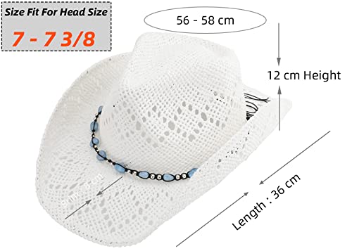 Pro Celia Men Women Cowgirl Straw Western Cowboy Hat (Bead-White) #TOP2