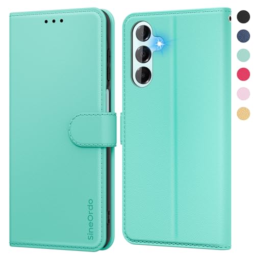 SineOrdo Funda Compatible con Samsung Galaxy A16 5G / 4G Carcasa, Libro Samsung Galaxy A16 5G / 4G Funda con Tapa Piel Suave Cuero Tarjetero Flip Wallet Móvil Case Verde Menta