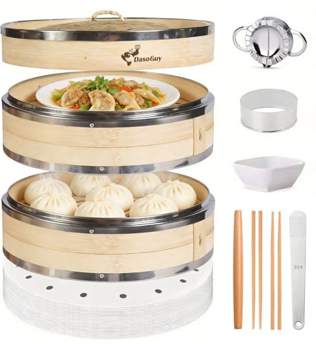 12-Inch Bamboo Steamer Basket with Liners and Accessories