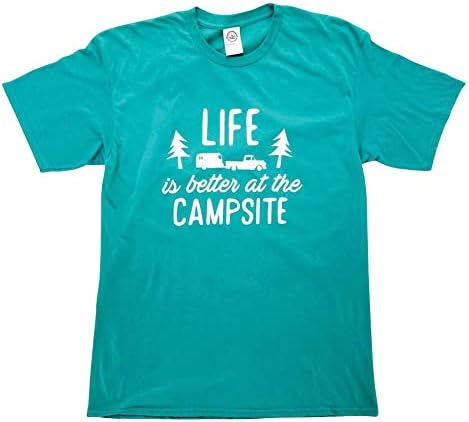 Camco Life is Better at The Campsite Crew Neck Short Sleeve T-Shirt | Features a Comfortable Non-Restrictive Fit, RV/Camping Design on Teal, and is Machine Washable | Small (53217) image 4