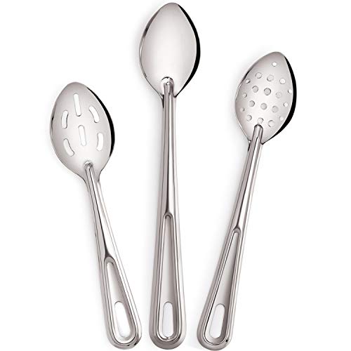 Premium 3 Piece Stainless Steel Baking & Basting Spoon Set, Includes 15" Solid