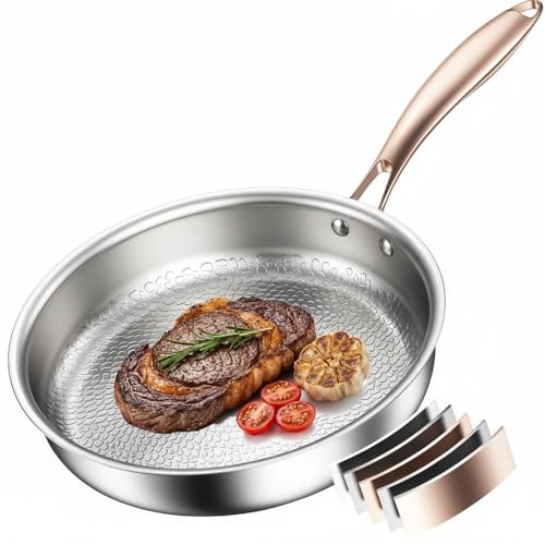 Akaice Titanium Frying Pan 26cm 5 Ply Titanium Pan Non Toxic Skillet Pan no Coating Ergonomic Handle PTFE & PFOA Free Compatible with All Cooktops Dishwasher Oven Fast & Even Heat