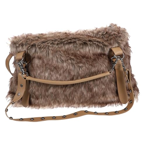 Sac bandoulière en peluche marron spacieux pour éliminer le désordre
