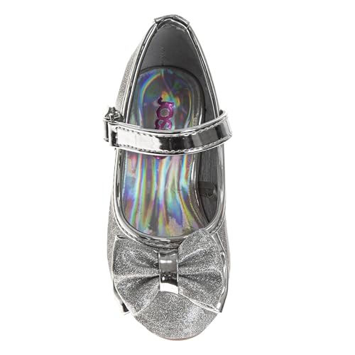 Josmo Sparkly Colors Girl Dress Shoes with Bow, Rubber Sole Closed Toe Block Heel Shoes for Toddler to Big Kid, Comfortable Formal and Party Wear Slip-On Pumps2