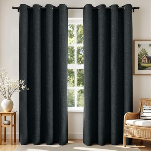 Image of Joydeco Blackout Curtains 90 Inches Long 2 Panels Burg, Room Darkening Curtains for Bedroom, 100% Black Out Textured Thermal Drapes Privacy Protection 2 Panels Set(W52 x L90 Inch, Charcoal Grey)