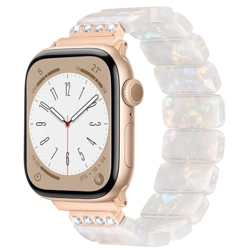 Image of V.R.HOPE Stretchy Resin Apple Watch Band for Series Ultra /10 /9 /8 /7 /SE 38mm 40mm 41mm 42mm Fashion Cute, Lightweight & Flexible, Rectangle Design with iWatch Series 6 /5 /4 /3 /2 /1(Fluorescent White-S)