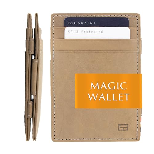 Image of GARZINI Magic Wallet For Men, Minimalist Wallet with RFID card holder, Leather Wallet for 10 cards, Metal Grey