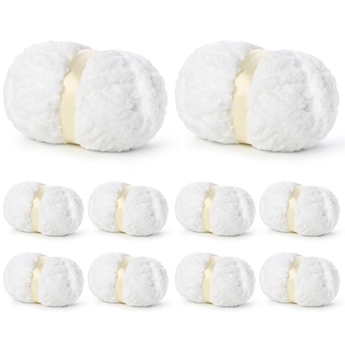 10 Pack of Snow White Soft Jumbo Chunky Yarn for Hand Knitting Thick Blanket Yarn for Crocheting #10 Super Bulky Yarns 220yds/70.5oz Fluffy Chunky Chenille Yarns for Crocheting.