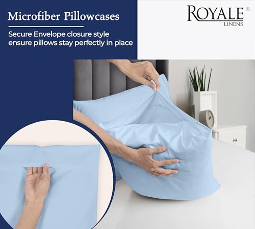 Image of Royale Linens King Pillowcase Set of 2 - Bed Pillow Cover - 20 inch x 40 inch -Lake Blue Pillowcases - 1800 Brushed Microfiber, Wrinkle & Fade Resistant - Soft & Cozy- King Size Pillow Case (Lake Blue)