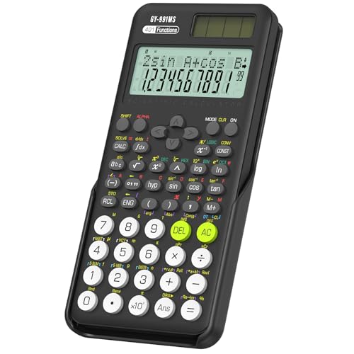 Calculadora Científica Escolar ROATEE 991MS, Calculadora de Escritorio con 401 Funciones, Pantalla de 2 Líneas y Tapa Deslizante, Batería Solar Dual Power, Kawaii Color Negro