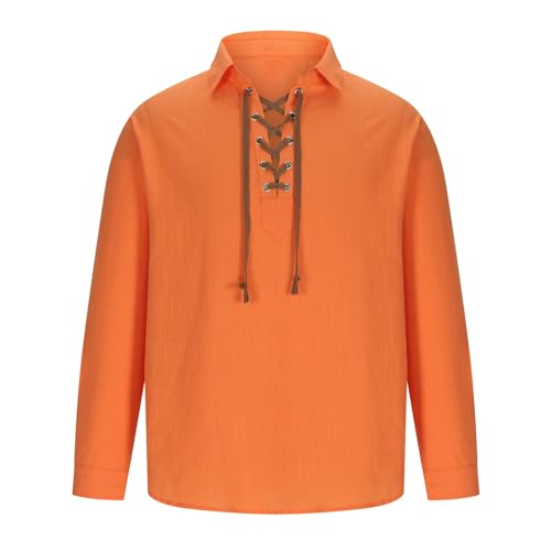 Camisa masculina medieval pirata gola V cordão manga longa camisa lisa yoga africano verão étnico hi