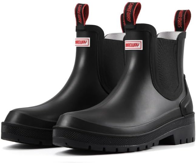SUREWAY Women's Short Ankle Rain Boots,Waterproof Rubber Garden Shoes,Slip Resistant Chelsea Rain Boots For Ladies