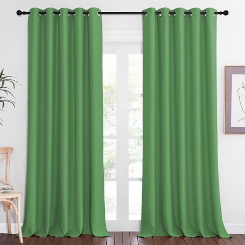 NICETOWN Patio Blackout Curtain Panels - Extra Wide Sliding Door Thermal Insulated Drape, Privacy Room Divider Curtain for Bedroom Office (Froest Green, 66 x 118 Inch Long)