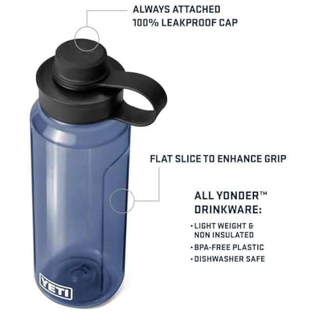 YETI Yonder Water Bottle with Yonder Tether Cap, Lightweight, Leakproof and BPA-Free