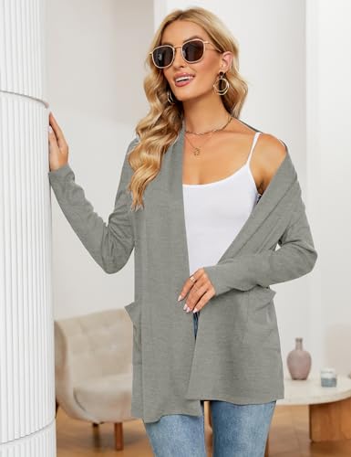 Image of Micoson Women's Long Sleeve Open Front Cardigan Casual Loose Lightweight Cardigans with Pockets